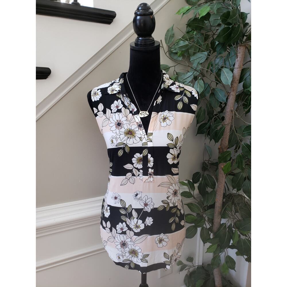LOFT Outlet Blouse Top Women's Small Multi Floral Rayon Sleeveless V-Neck Collar